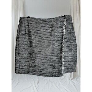 Ann Taylor Loft Faux Wrap Tweed Skirt Sz 12 Lined Fringe Back Zip Above The Knee
